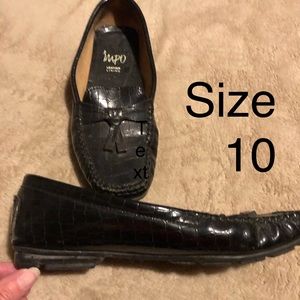 Black leather slip on shoes